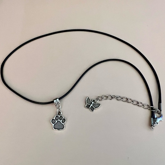 Dog & Butterly Symbolic Necklace with Dog’s Paw Print Pendant & Butterfly Charm - Picture 8 of 10